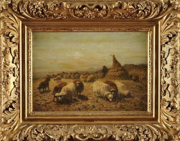 Berger Et Ses Moutons Pres Des Meules by August Friedrich Albrecht Schenck