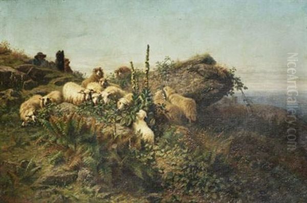 Berger Et Ses Moutons Oil Painting by August Friedrich Albrecht Schenck