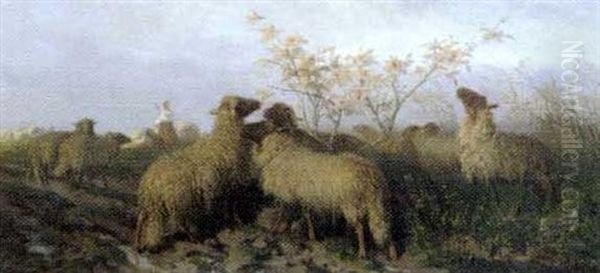 Les Moutons Oil Painting by August Friedrich Albrecht Schenck