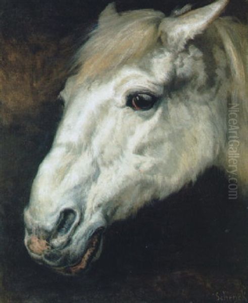 Head Of A Horse Oil Painting by August Friedrich Albrecht Schenck