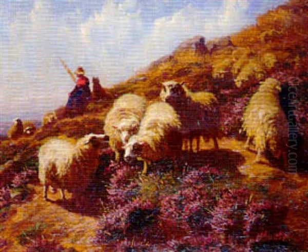 Bergere Et Son Troupeau En Montagne Oil Painting by August Friedrich Albrecht Schenck