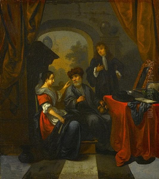 Figures In An Interior Oil Painting by Bernardus Van Schendel