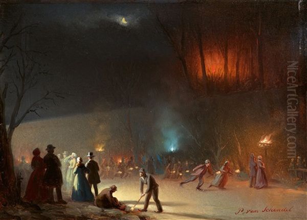 Winter Festival At The Jardin Zoologique In Brussels Oil Painting by Petrus van Schendel