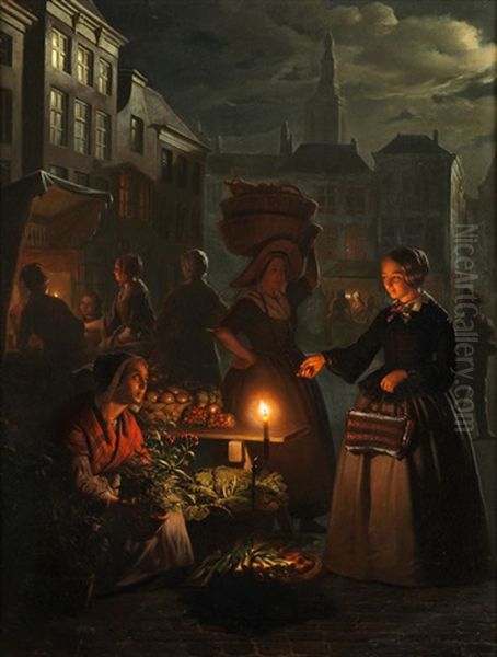 Der Nachtmarkt Oil Painting by Petrus van Schendel