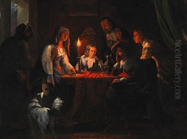 The Card Reader Oil Painting by Petrus van Schendel