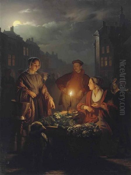 The Groenmarkt At The Hague Oil Painting by Petrus van Schendel