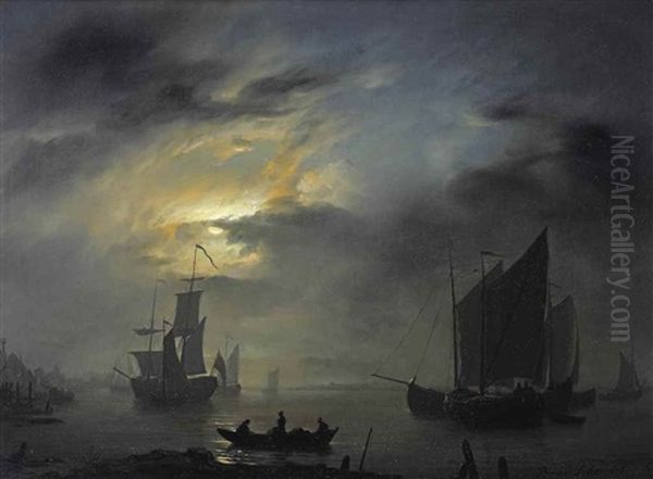 Marine Scene At Night Oil Painting by Petrus van Schendel