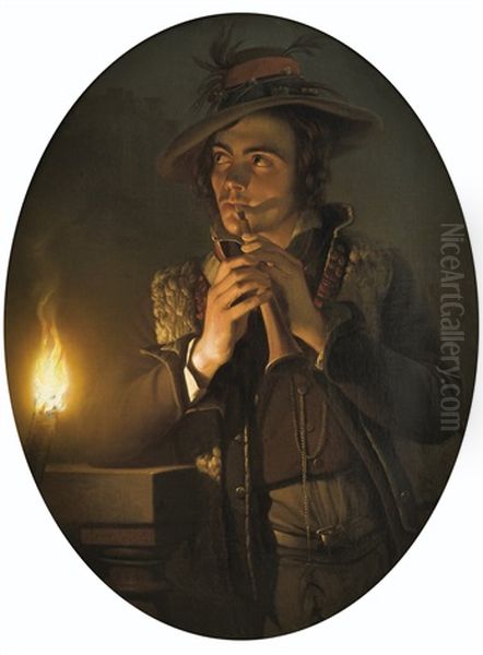 Le Jeune Joueur De Cornemuse Oil Painting by Petrus van Schendel