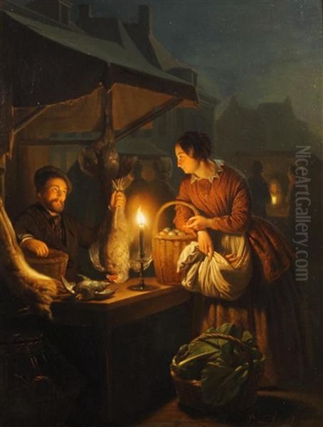 The Bird Seller Oil Painting by Petrus van Schendel