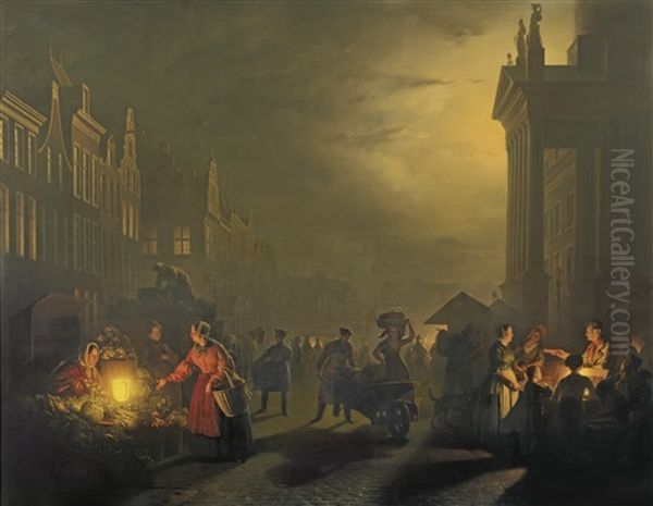 The Market Place, Rotterdam Oil Painting by Petrus van Schendel