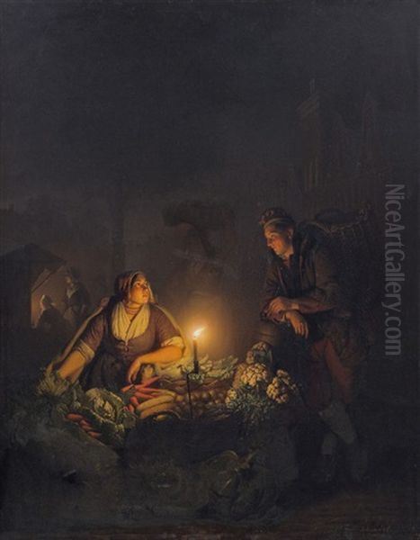 Nachtliche Marktszene Oil Painting by Petrus van Schendel