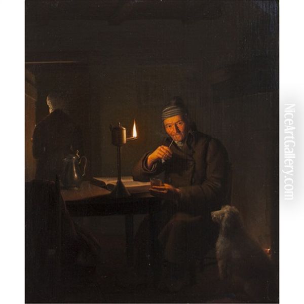 A Quiet Nightcap Oil Painting by Petrus van Schendel