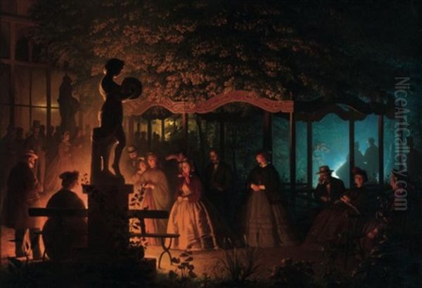 Soiree De Feux De Bengale Au Vaux-hall, Parc De Bruxelles Oil Painting by Petrus van Schendel