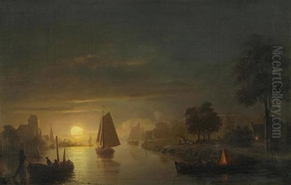 La Port Au Soir Oil Painting by Petrus van Schendel