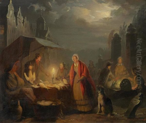 Marktstand Im Morgengrauen by Petrus van Schendel