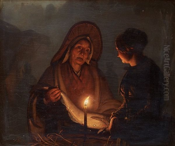 Selling The Fish Oil Painting by Petrus van Schendel