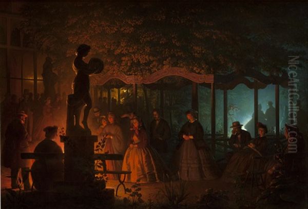 Soiree De Feux De Bengale Au Vaux-hall, Parc De Bruxelles Oil Painting by Petrus van Schendel