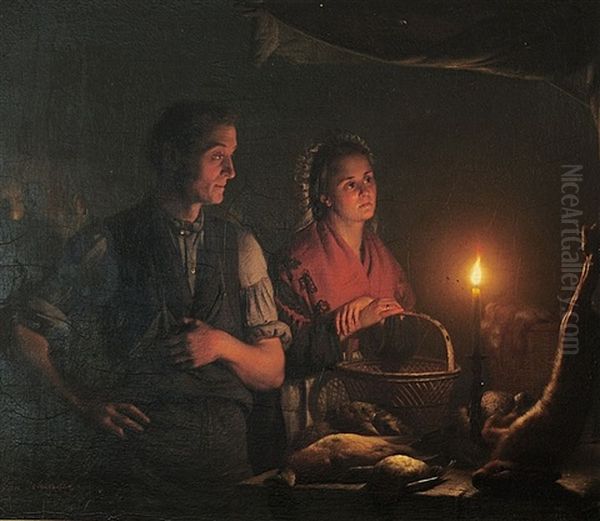 Scene De Marche Nocturne Oil Painting by Petrus van Schendel