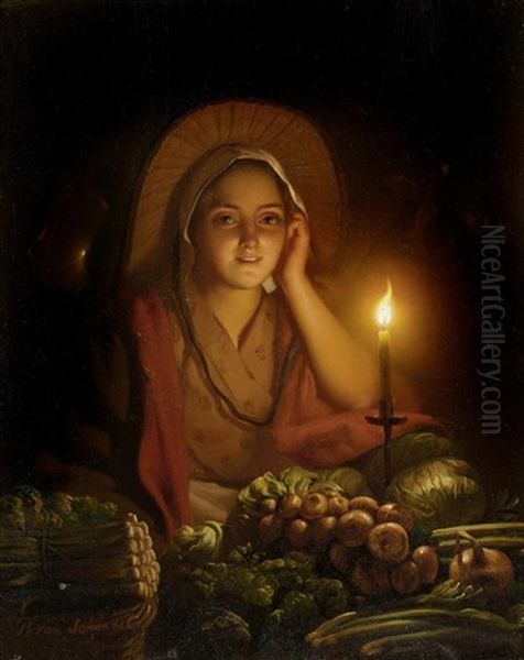 Junge Gemuseverkauferin Im Kerzenlicht Oil Painting by Petrus van Schendel