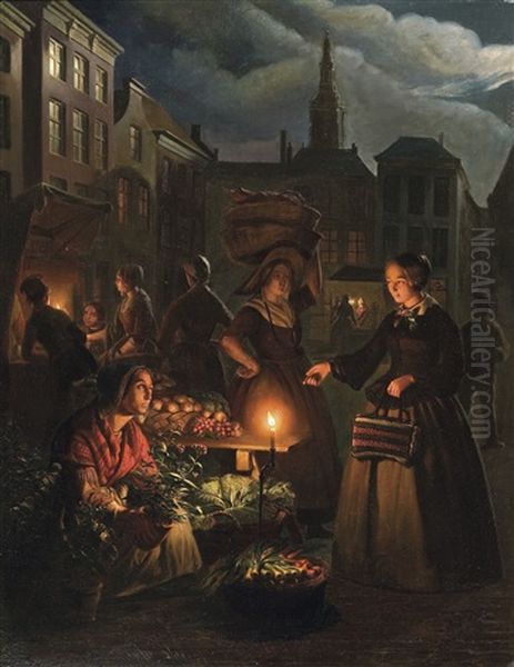 La Vendeuse De Fleurs Oil Painting by Petrus van Schendel