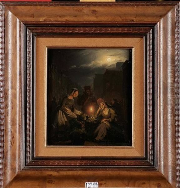 Scene De Marche Nocturne A La Lueur De La Bougie Oil Painting by Petrus van Schendel