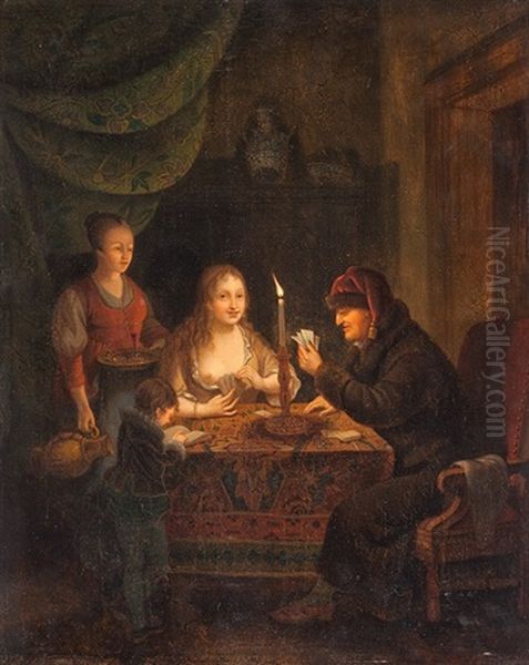 Kartenspieler Bei Kerzenschein Oil Painting by Petrus van Schendel