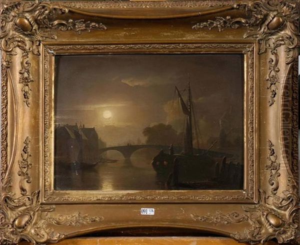 Port Anime Au Clair De Lune Oil Painting by Petrus van Schendel