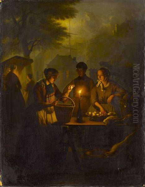 Auf Dem Abendmarkt Oil Painting by Petrus van Schendel