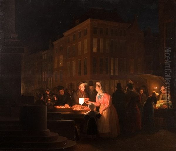 Markt Bij Avond Oil Painting by Petrus van Schendel