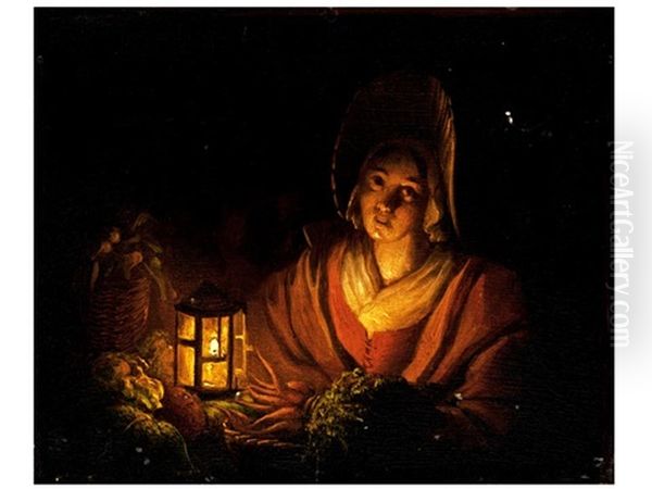 Junge Frau Mit Laterne Oil Painting by Petrus van Schendel