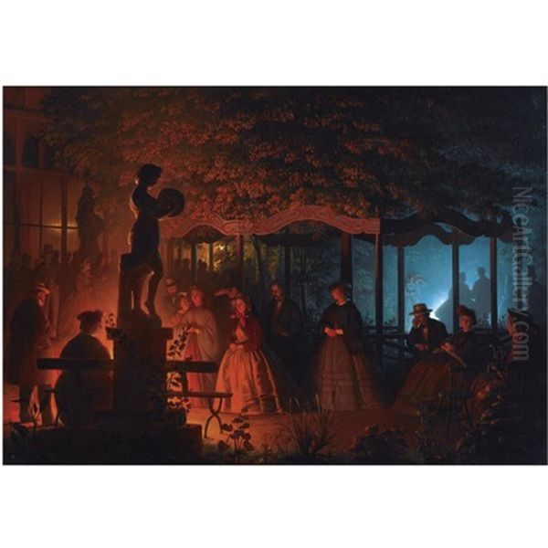 The Feux De Bengale Night In Vaux-hall Park, Brussels Oil Painting by Petrus van Schendel