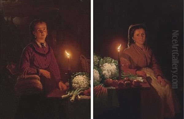 The Buyer (+ The Seller; Pair) Oil Painting by Petrus van Schendel