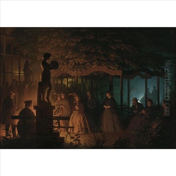 Feux De Bengale Night In Vaux-hall Park, Brussels Oil Painting by Petrus van Schendel