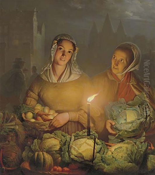 The Vegetable Market Oil Painting by Petrus van Schendel