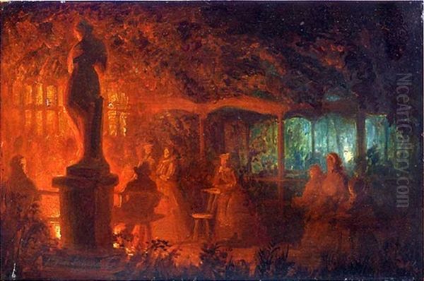 Soiree De Feux De Bengale Au Vaux-hall, Parc De Bruxelles (study) Oil Painting by Petrus van Schendel