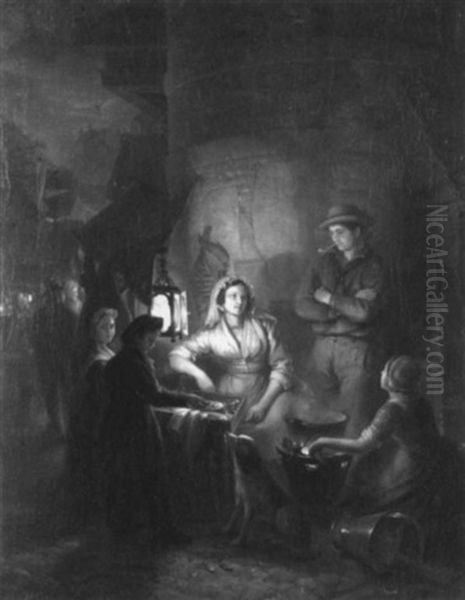 Night Market Oil Painting by Petrus van Schendel