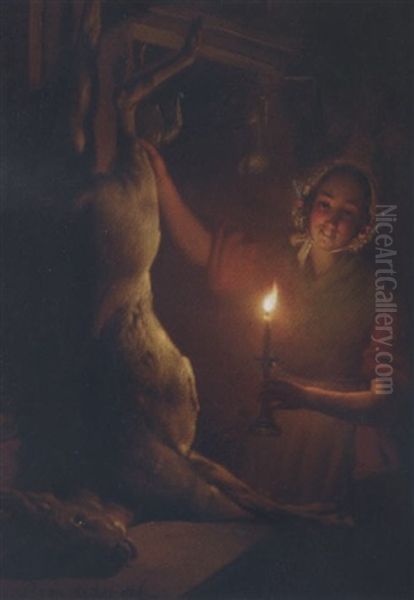 Hunting Trophies In The Pantry Oil Painting by Petrus van Schendel