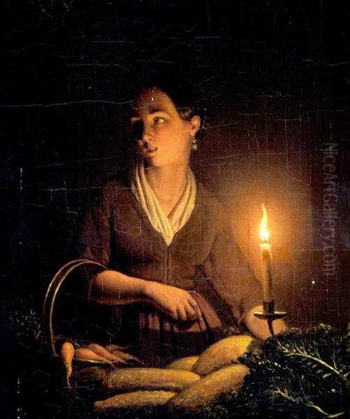 Junges Madchen Bei Kerzenschein Oil Painting by Petrus van Schendel