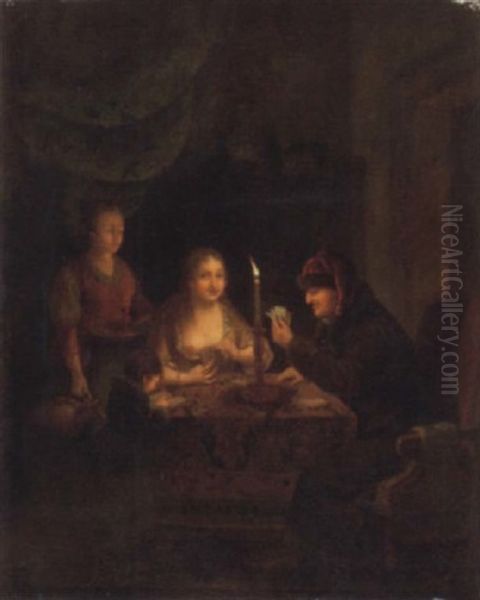 Kartenspiel Bei Kerzenlicht Oil Painting by Petrus van Schendel