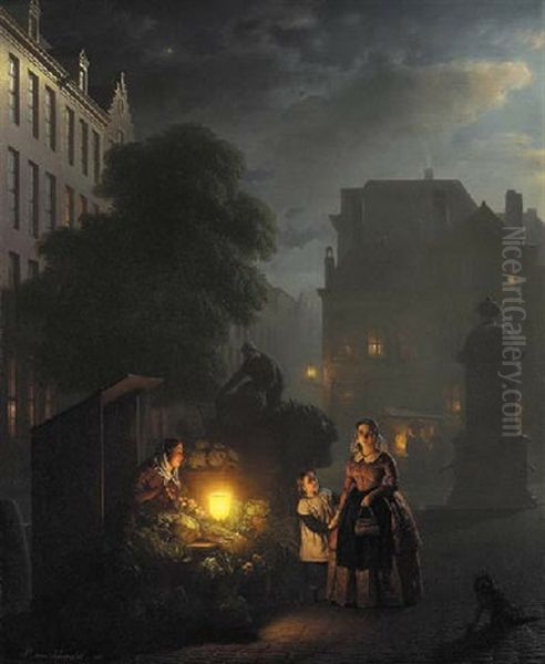 Night Market In Antwerp Oil Painting by Petrus van Schendel