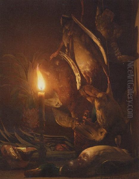 Game With A Pineapple In A Candle-lit Larder Oil Painting by Petrus van Schendel