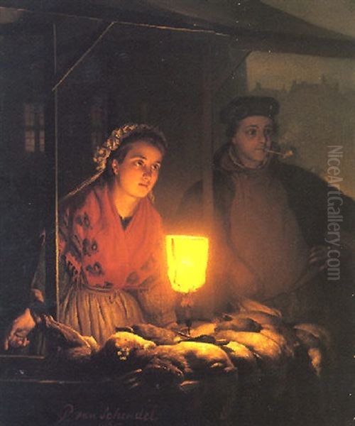 Au Marche Oil Painting by Petrus van Schendel