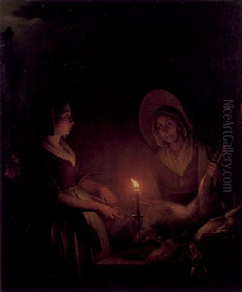 The Game Stall Oil Painting by Petrus van Schendel