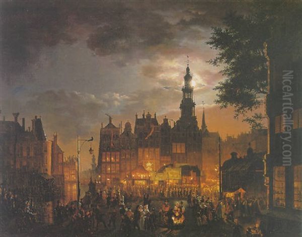 A Festival In Amsterdam By Night Oil Painting by Petrus van Schendel