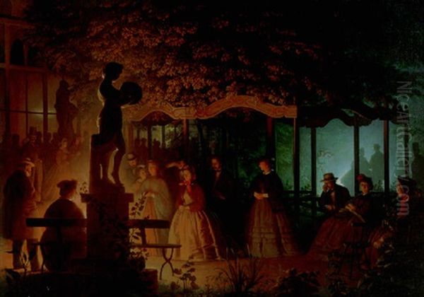 Feux De Bengale Night In Vaux-hell Park, Brussels Oil Painting by Petrus van Schendel