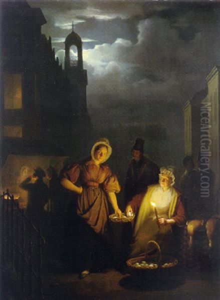 A Moonlit Landscape Oil Painting by Petrus van Schendel