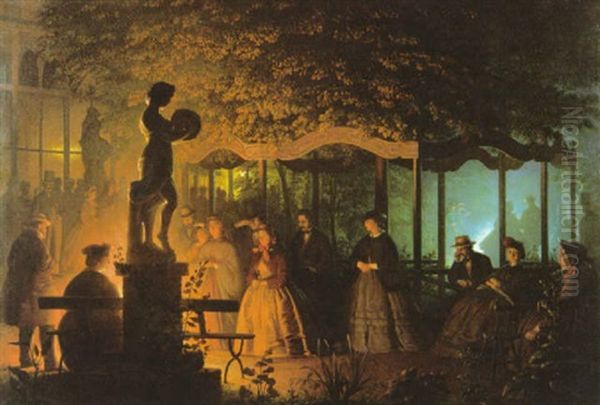 Soiree De Feux De Bengale Au Vaux-hall, Parc De Bruxelles Oil Painting by Petrus van Schendel