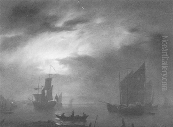 Nachtliche Hafenszenerie Oil Painting by Petrus van Schendel