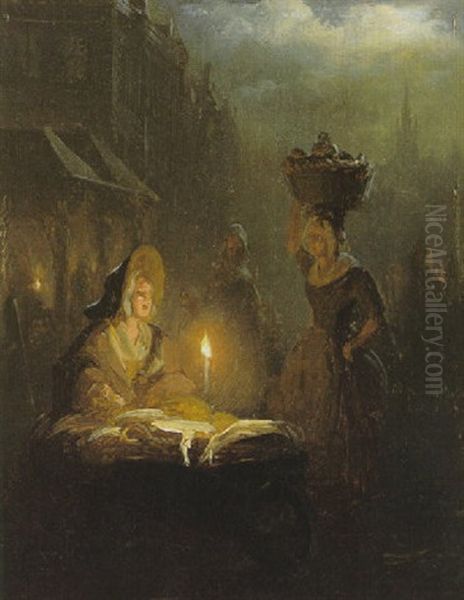 Avondmarkt Bij Kaarslicht Oil Painting by Petrus van Schendel