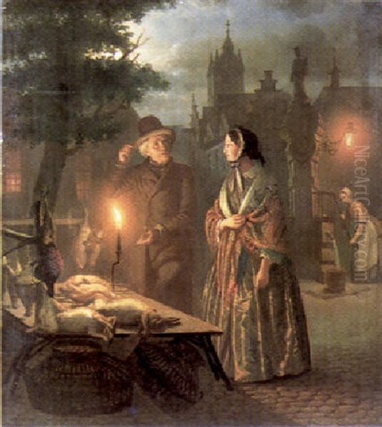 The Game Stall Oil Painting by Petrus van Schendel